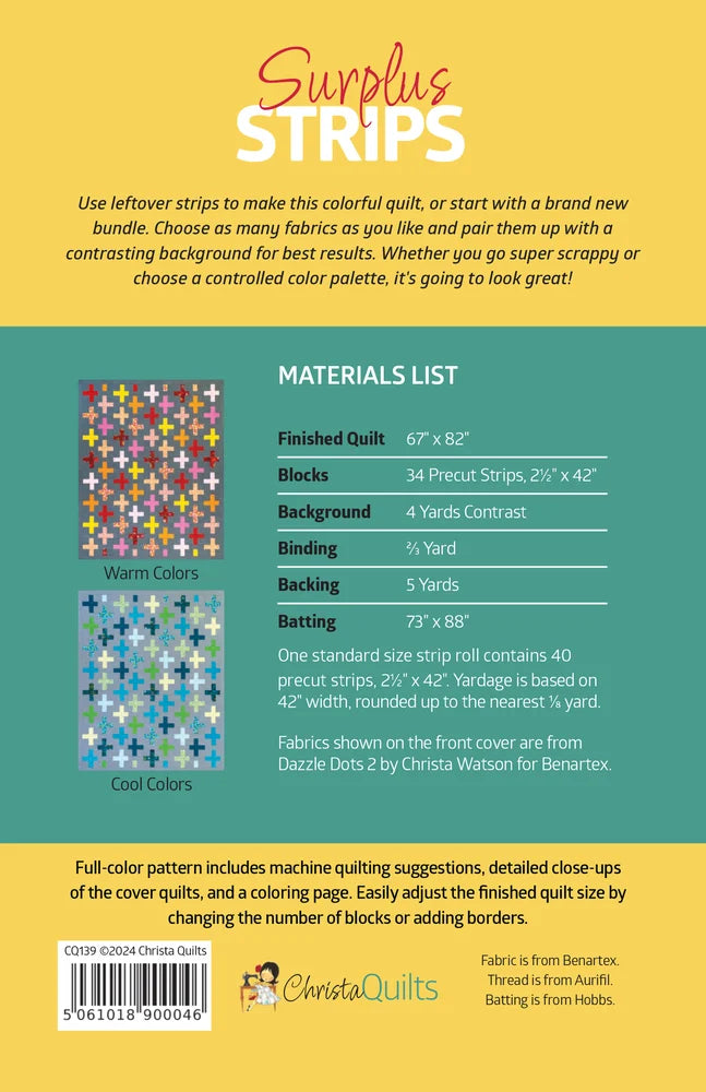 Back of the Surplus Strips Quilt Pattern by Christa Quilts