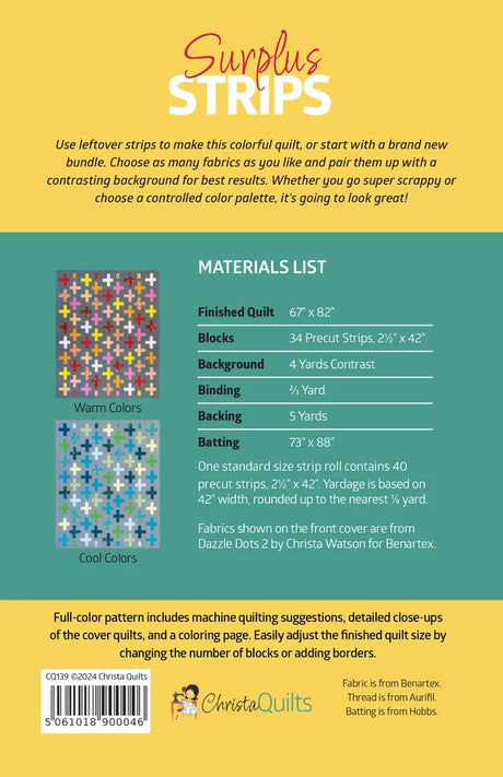 Back of the Surplus Strips Downloadable Pattern by Christa Quilts