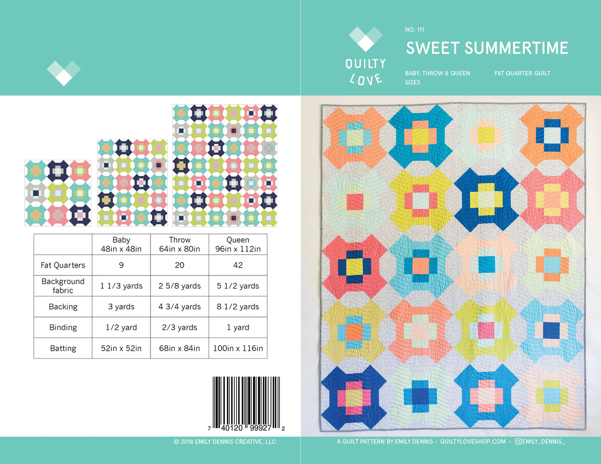 Back of the Sweet Summertime Quilt Pattern by Quilty Love