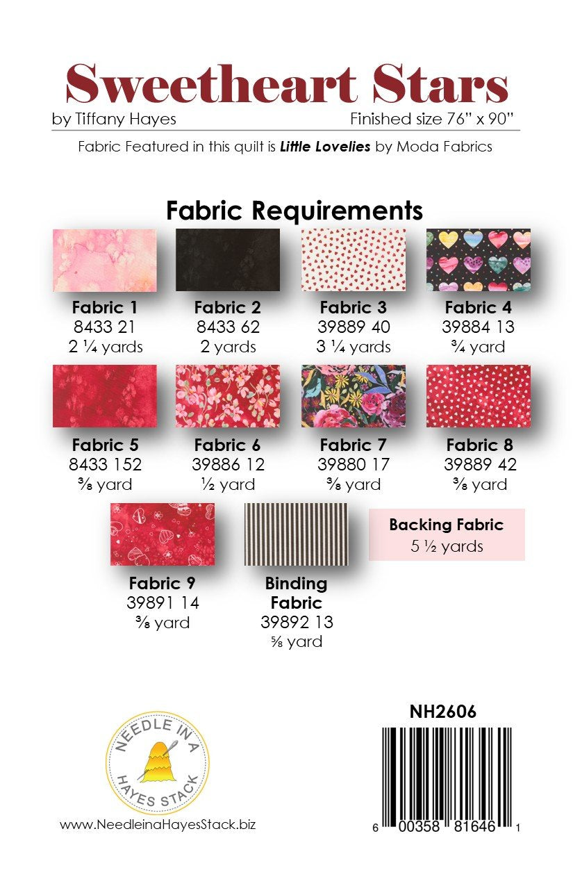 Back of the Sweetheart Stars Downloadable Pattern By Needle In A Hayes Stack