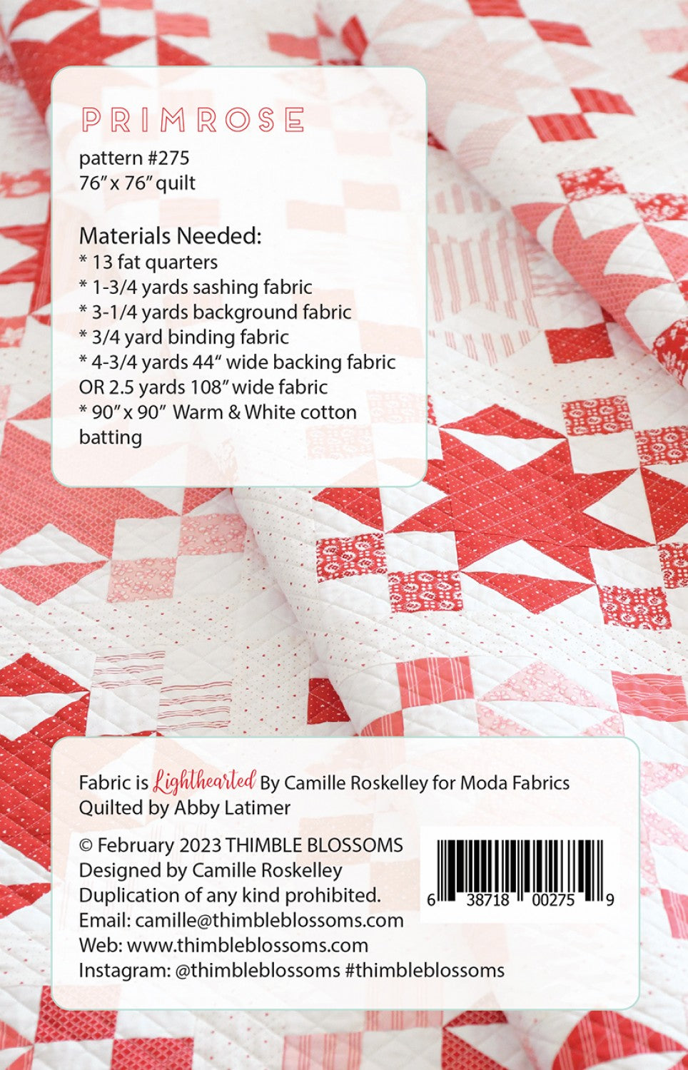 Back of the Primrose Quilt Pattern by Thimble Blossoms