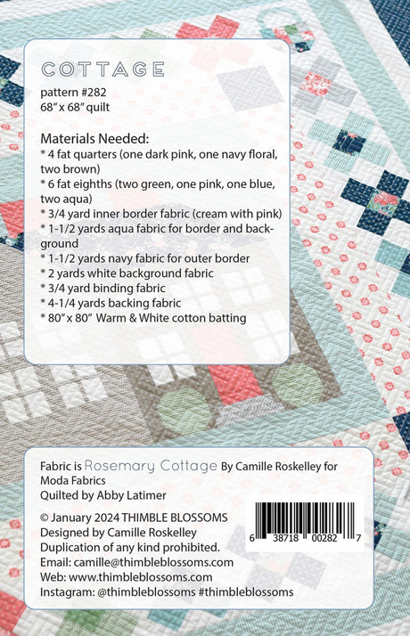 Back of the Cottage Quilt Pattern by Thimble Blossoms