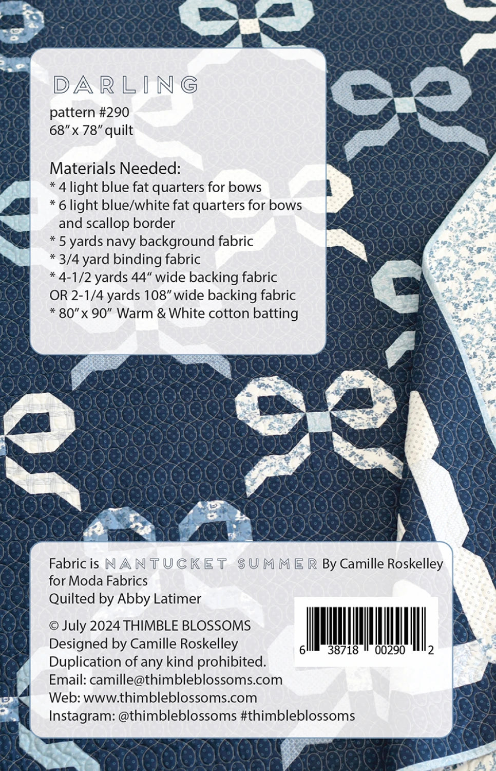 Back of the Darling Quilt Pattern by Thimble Blossoms