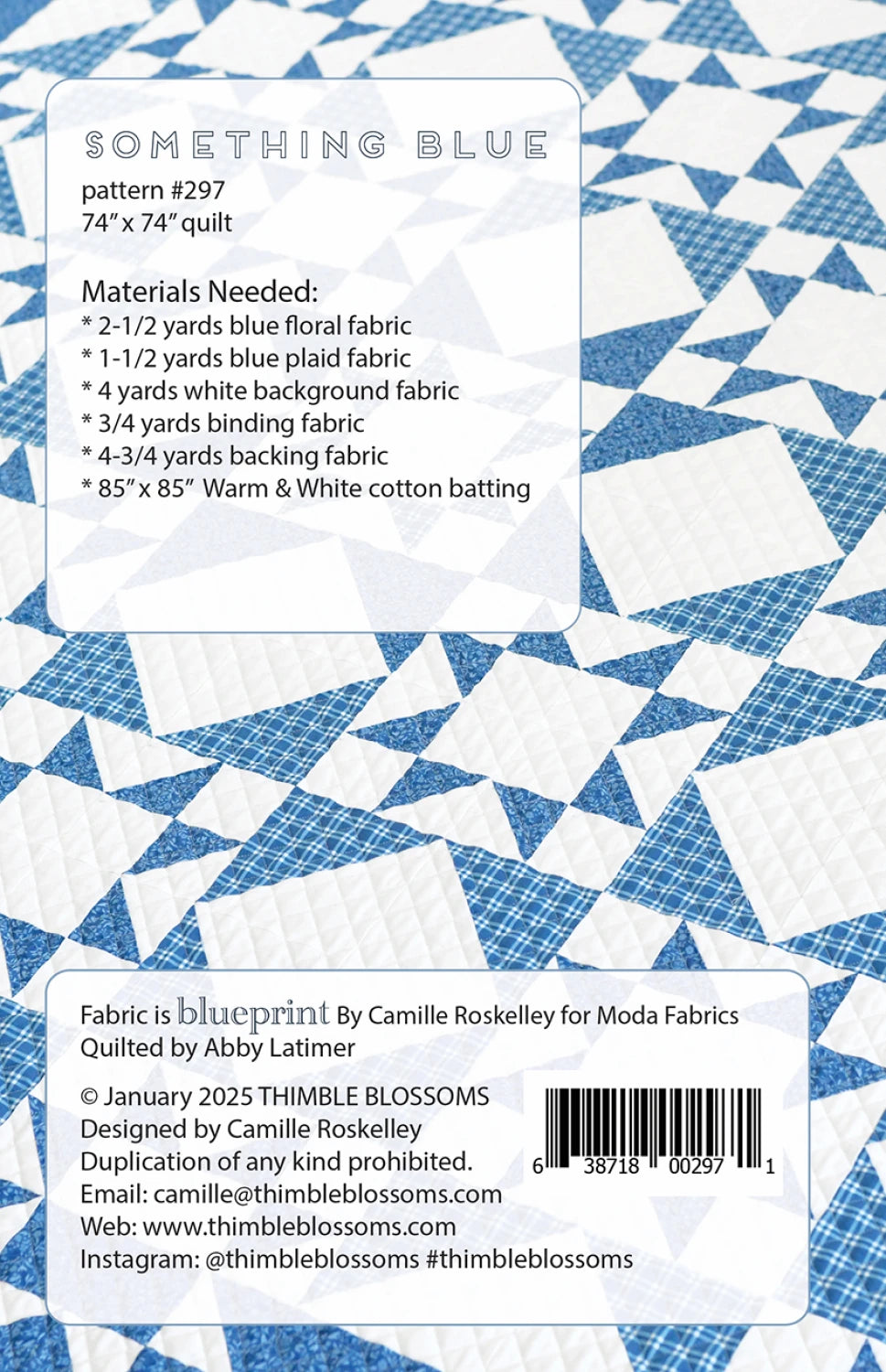 Back of the Something Blue Quilt Pattern by Thimble Blossoms