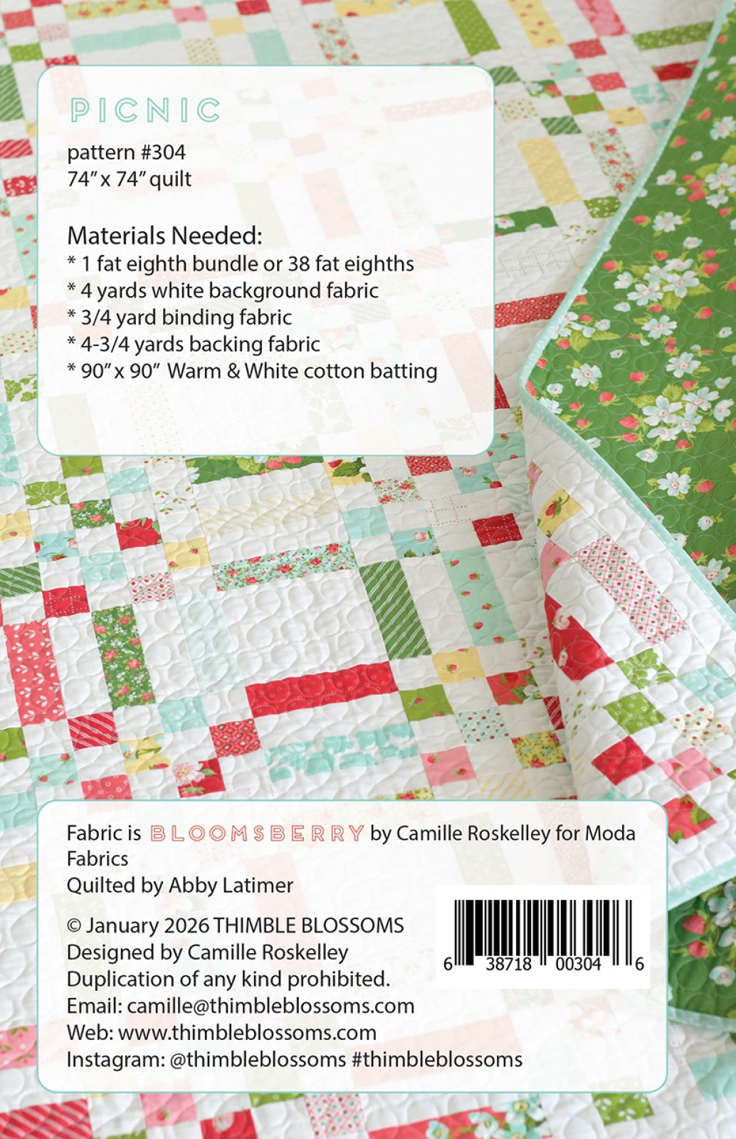 Back of the Picnic pattern Quilt Pattern by Thimble Blossoms