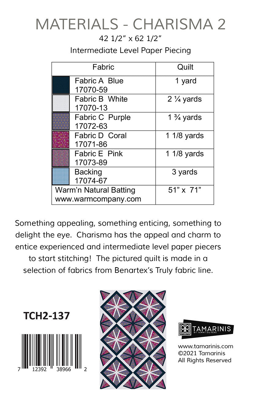 Back of the Charisma Quilt Pattern by Tamarinis