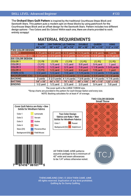 Back of the Orchard Stars Quilt Pattern by Then Came June