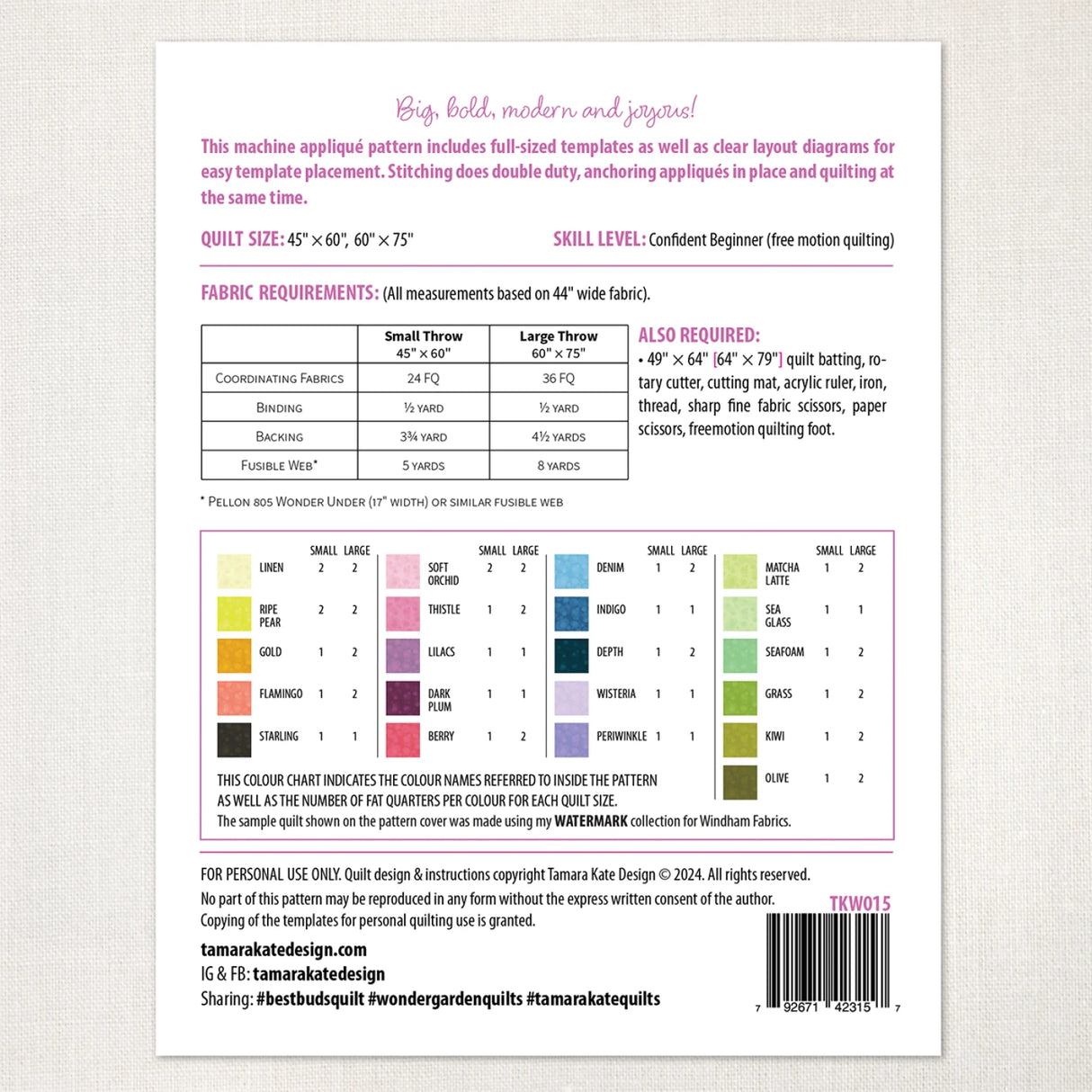 Back of the Best Buds Quilt Pattern by Tourmaline & Thyme Quilts