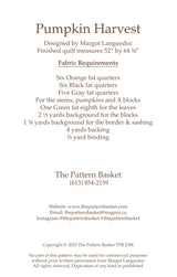 Back of the Pumpkin Harvest Quilt Pattern by Pattern Basket