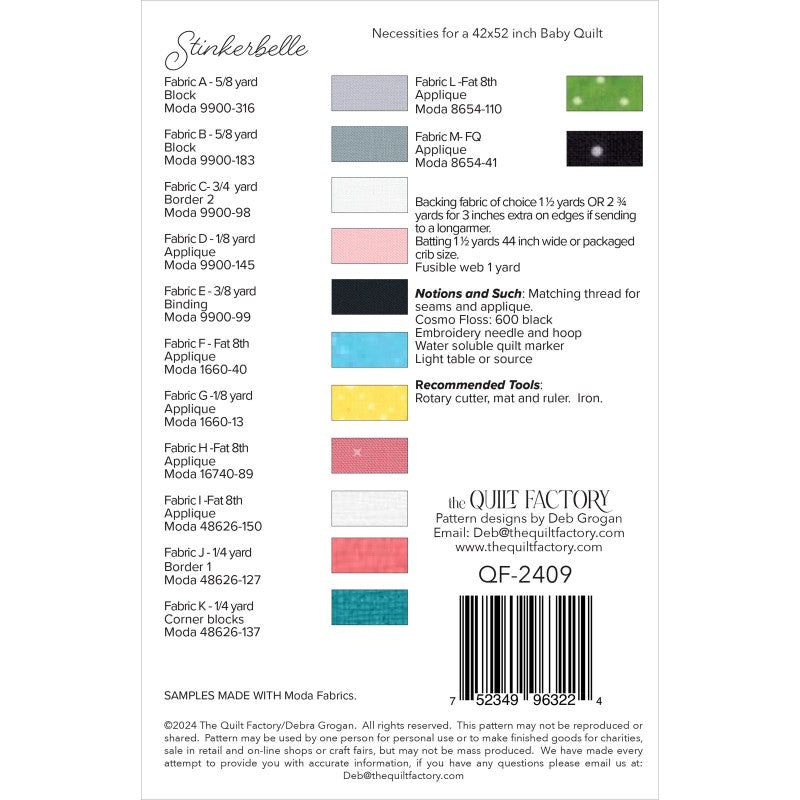 Back of the Stinkerbelle Quilt Pattern by The Quilt Factory