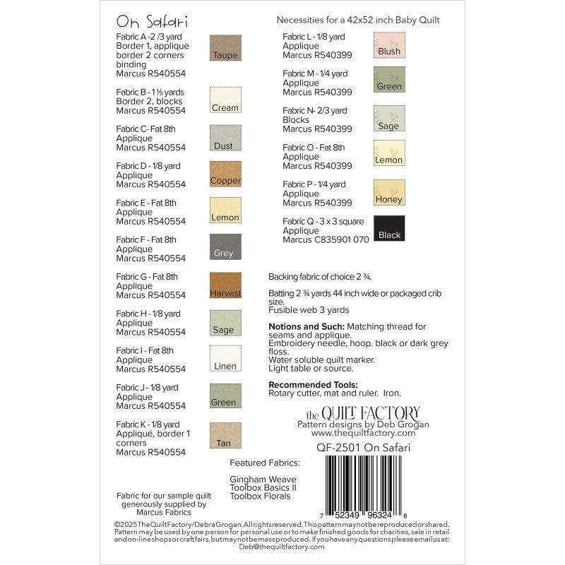 Back of the On Safari Quilt Pattern by The Quilt Factory