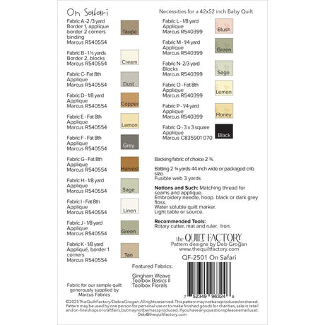 Back of the On Safari Quilt Pattern by The Quilt Factory