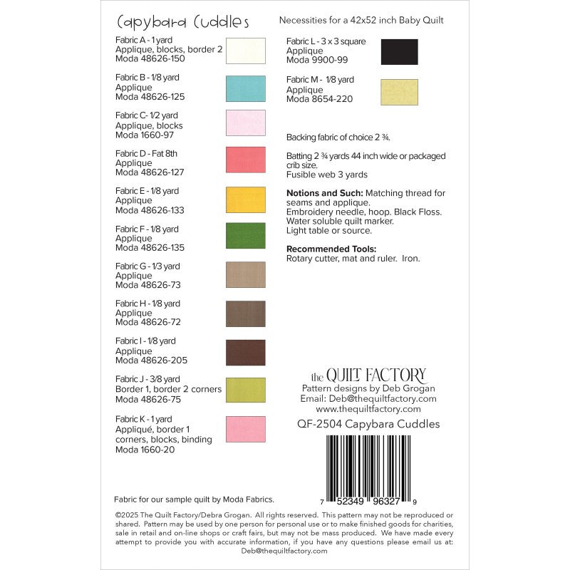 Back of the Capybara Cuddles Quilt Pattern by The Quilt Factory