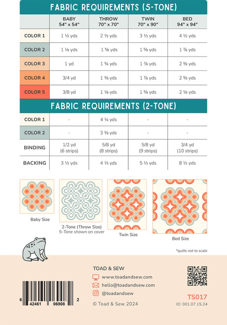 Back of the Cascade Bloom Quilt Pattern by Toad and Sew