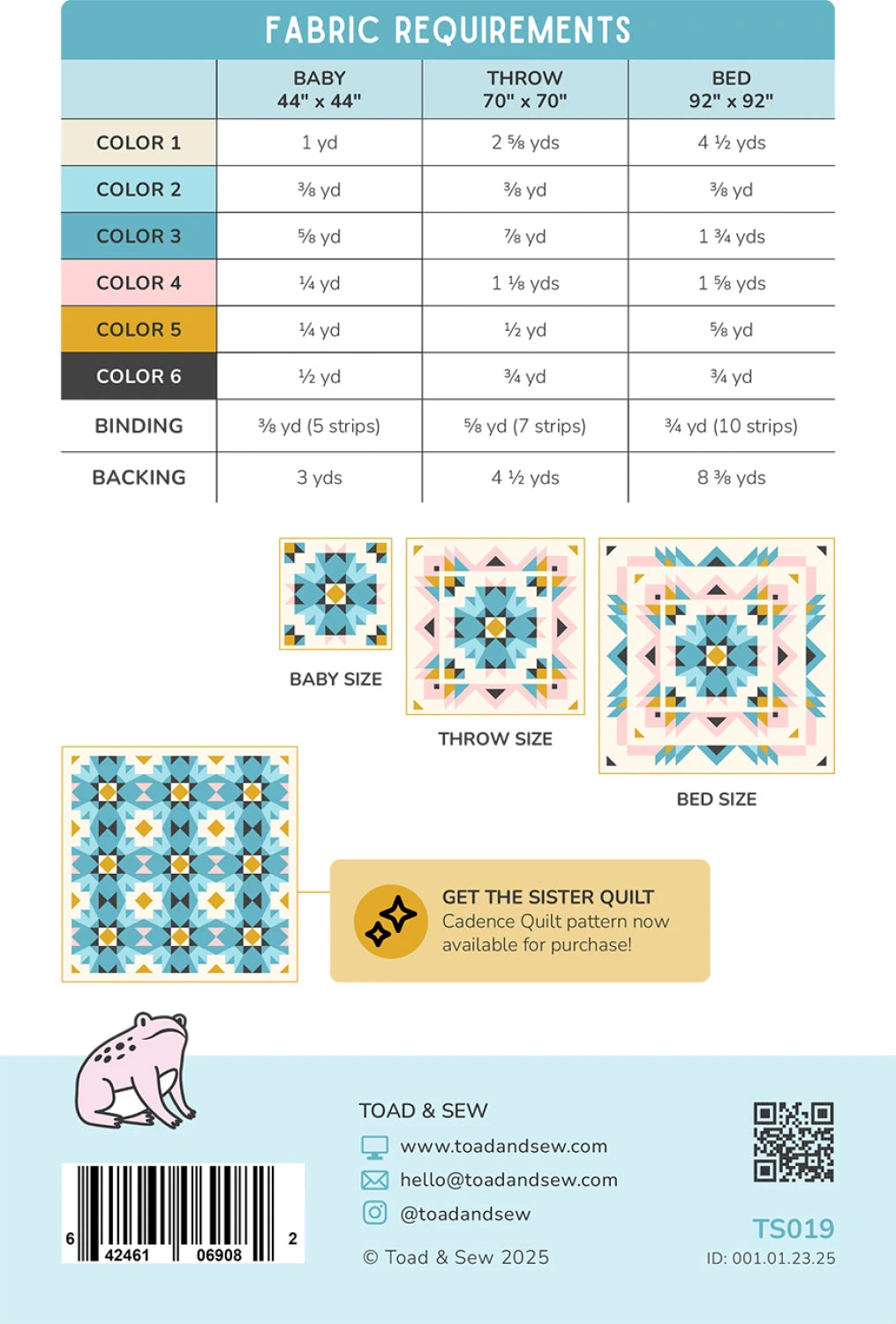 Back of the Aria Quilt Pattern by Toad and Sew