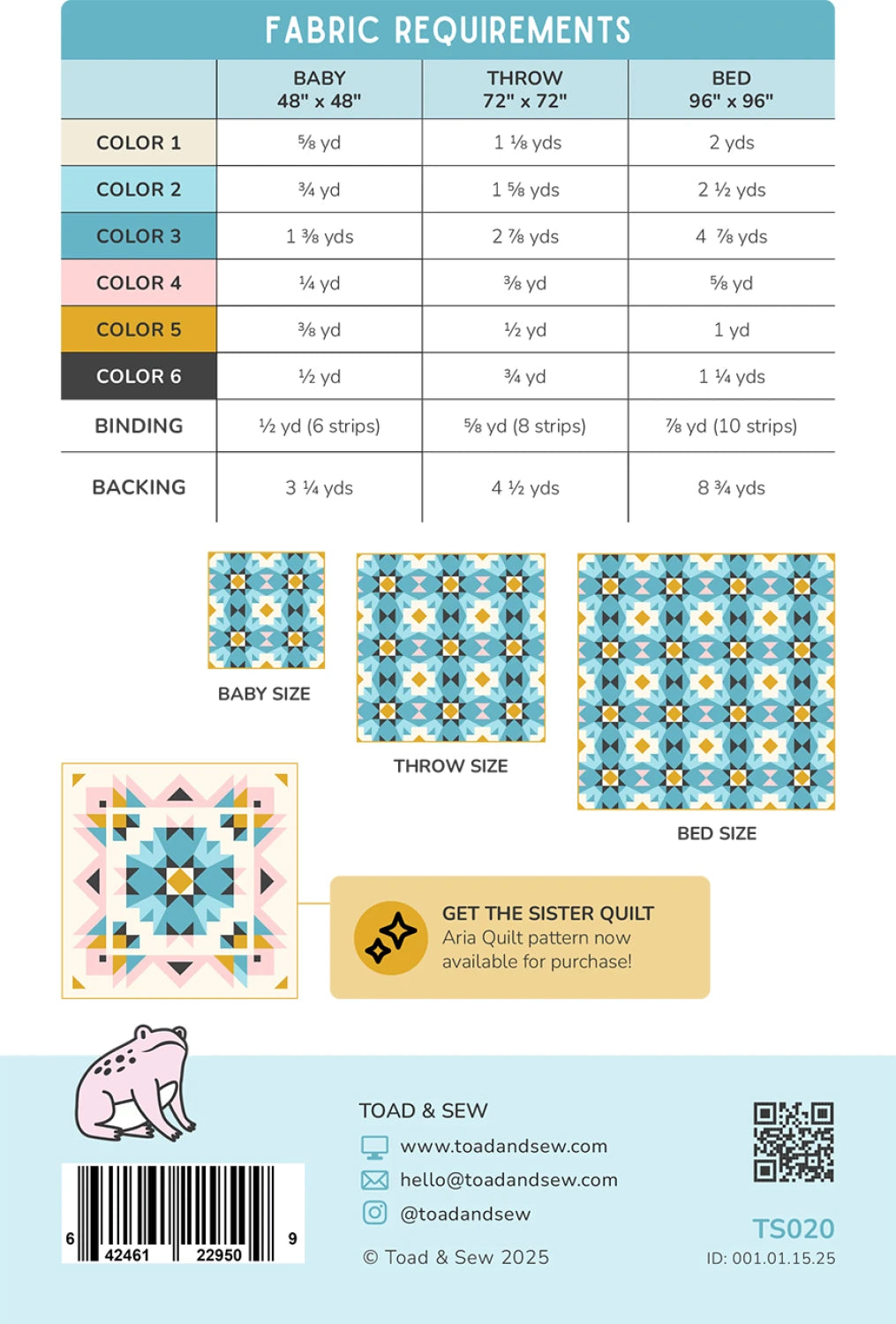 Back of the Cadence Quilt Pattern by Toad and Sew