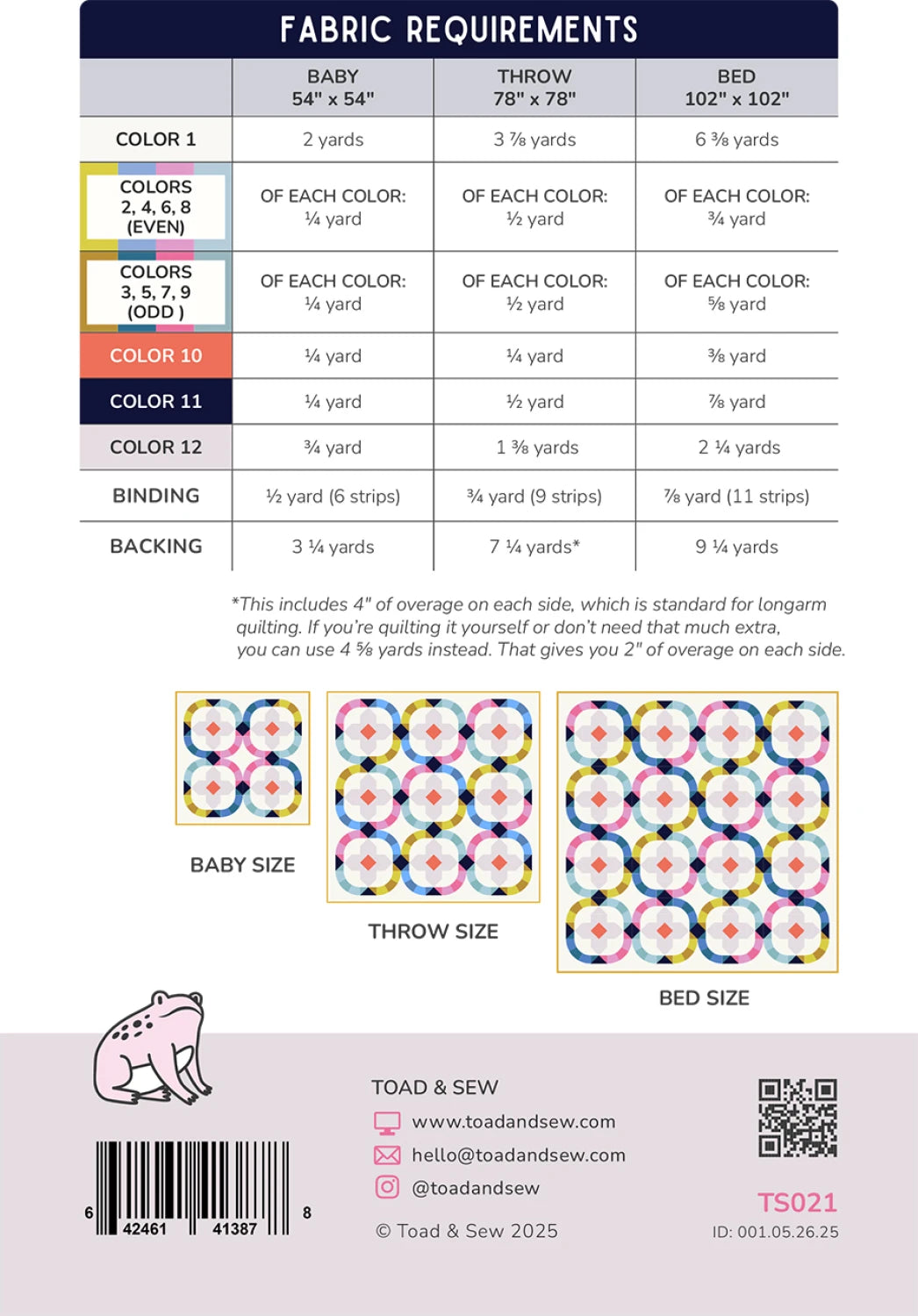 Back of the Moonbeam Quilt Pattern by Toad and Sew