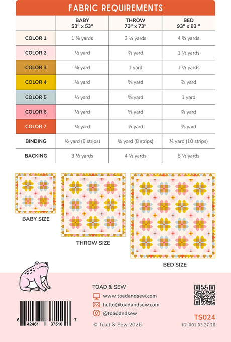 Back of the Foxglove Quilt Pattern by Toad and Sew