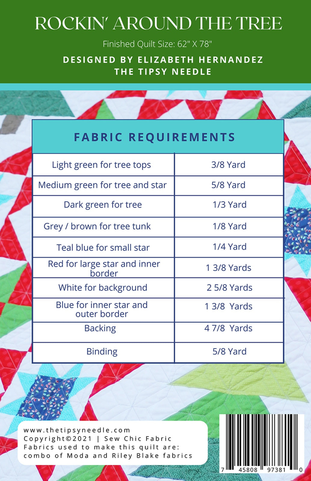 Back of the Rocking Around The Tree Quilt Pattern by The Tipsy Needle