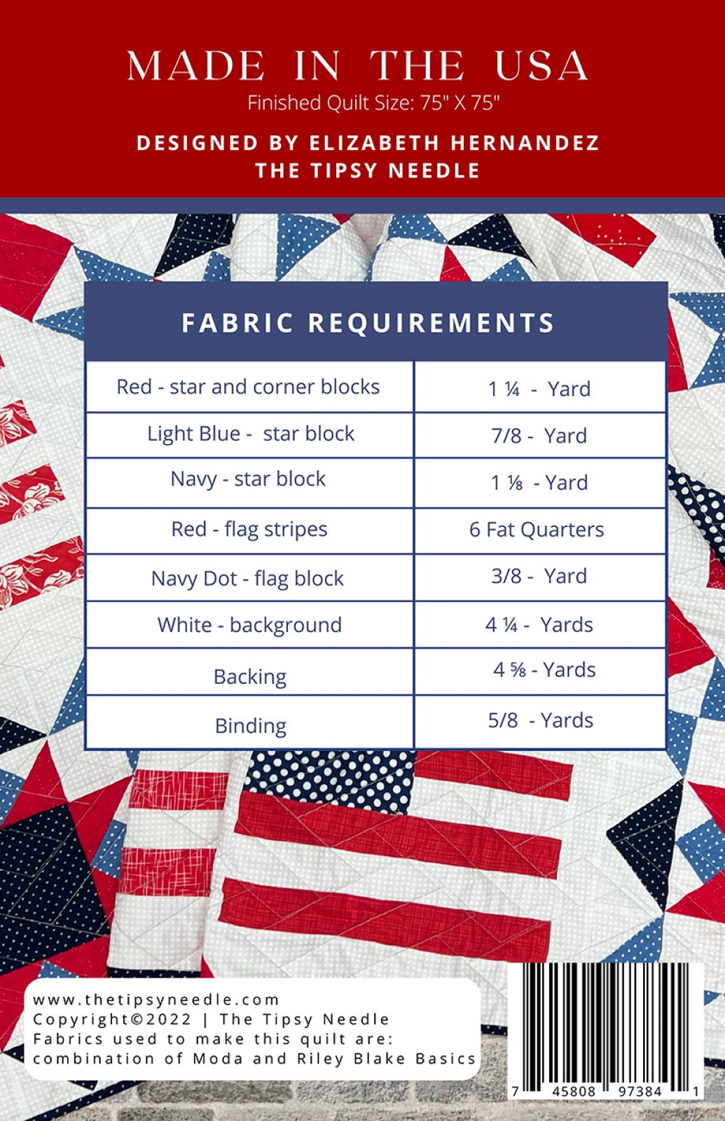 Back of the Made In The USA Quilt Pattern by The Tipsy Needle