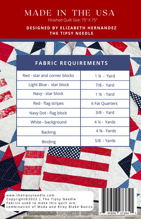 Back of the Made In The USA Quilt Pattern by The Tipsy Needle