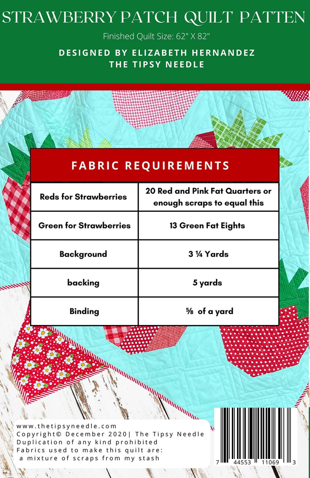 Back of the Strawberry Patch Quilt Pattern by The Tipsy Needle