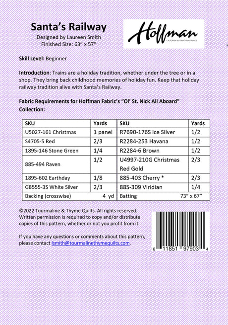 Back of the Santas Railway Quilt Pattern by Tourmaline & Thyme Quilts