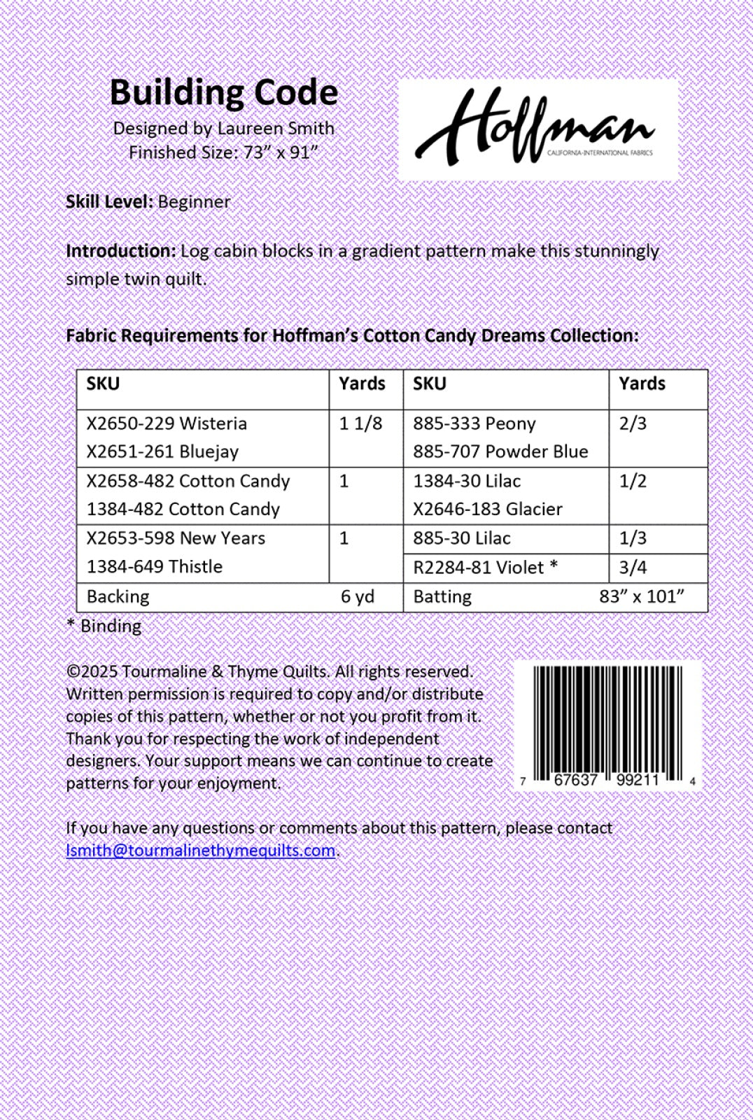 Back of the Building Code Quilt Pattern by Touramaline & Thyme