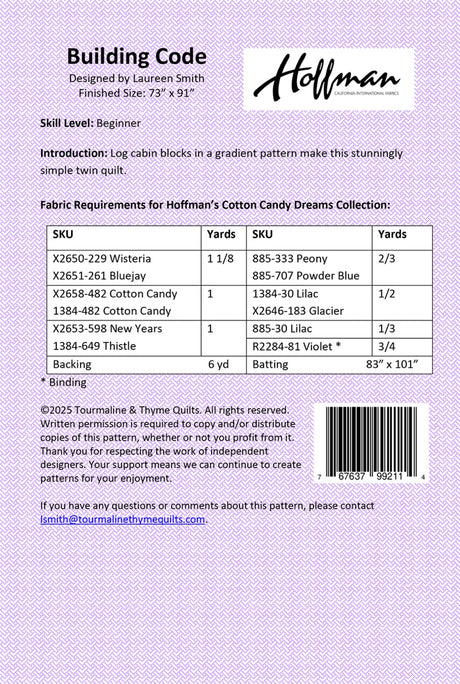 Back of the Building Code Quilt Pattern by Touramaline & Thyme