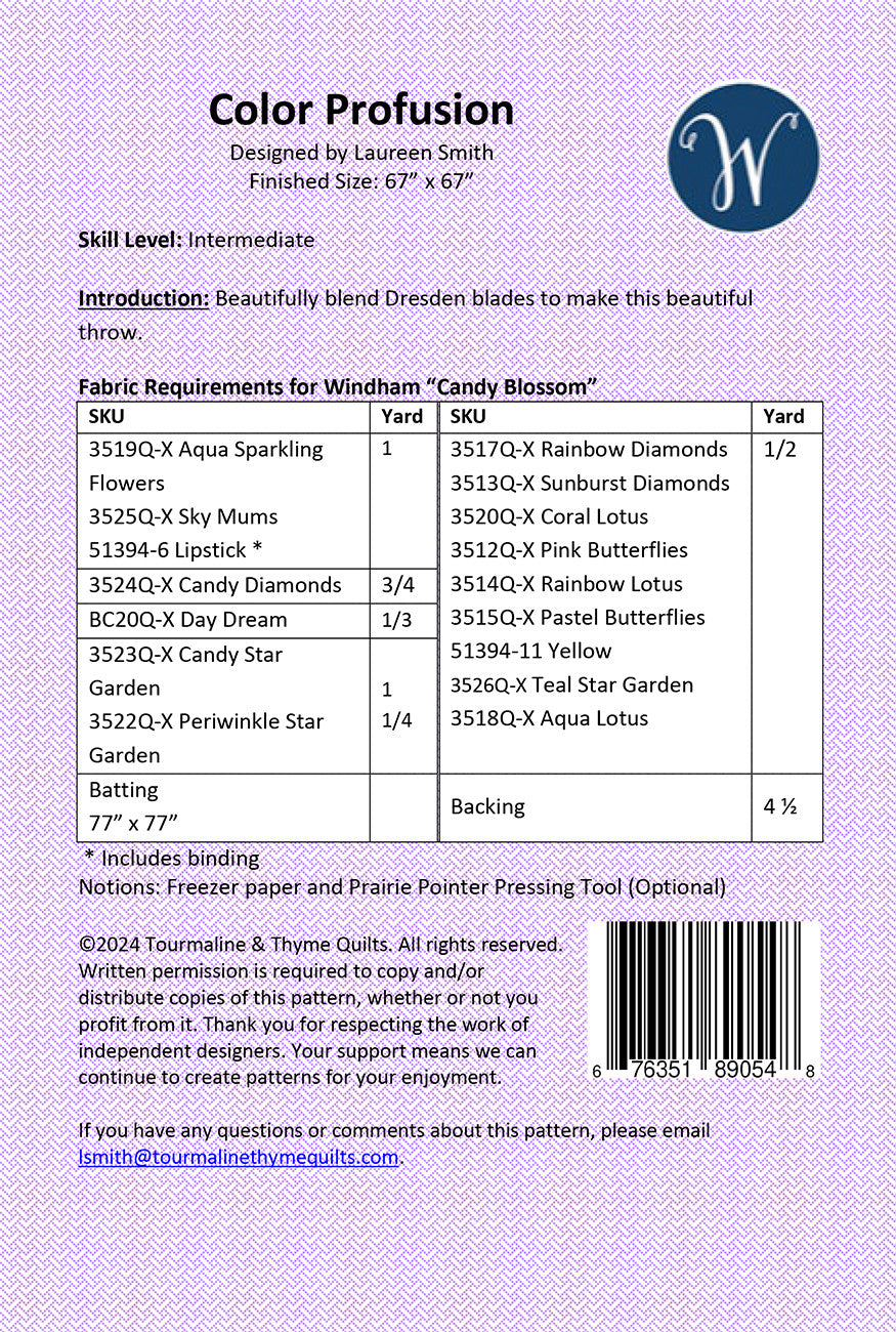 Back of the Color Profusion Quilt Pattern by Tourmaline & Thyme Quilts