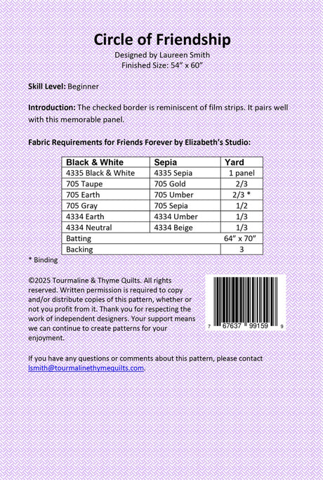 Back of the Circle of Friendship Quilt Pattern by Touramaline & Thyme