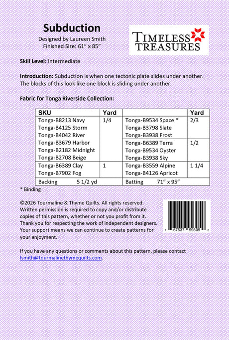 Back of the Subduction Quilt Pattern by Touramaline & Thyme