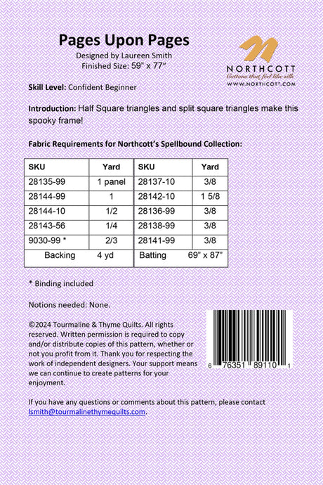 Back of the Pages Upon Pages Quilt Pattern by Touramaline & Thyme