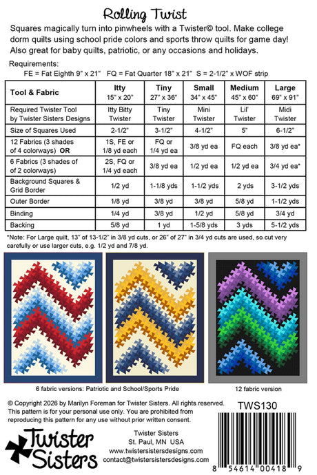 Back of the Rolling Twist Quilt Pattern by Twister Sisters Designs