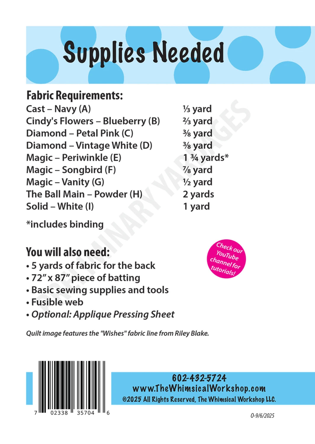 Back of the Once Upon a Time Quilt Pattern by The Whimsical Workshop