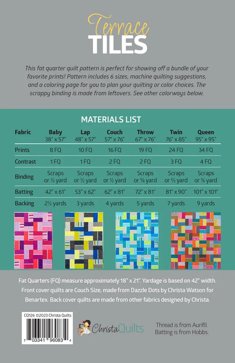 Back of the Terrace Tiles Downloadable Pattern by Christa Quilts