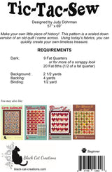Back of the Tic-Tac-Sew Downloadable Pattern by Black Cat Creations