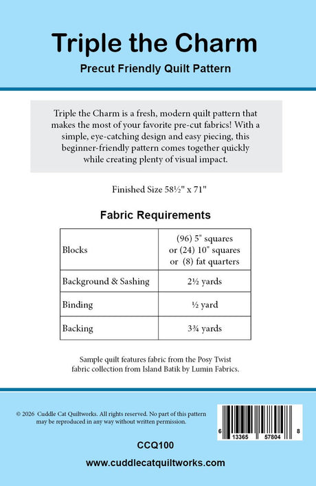 Back of the Triple the Charm Downloadable Pattern by Cuddle Cat Quiltworks
