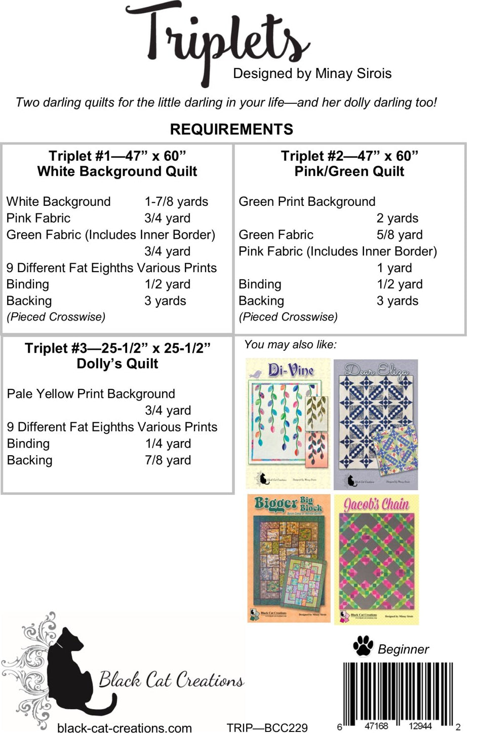 Back of the Triplets Downloadable Pattern by Black Cat Creations