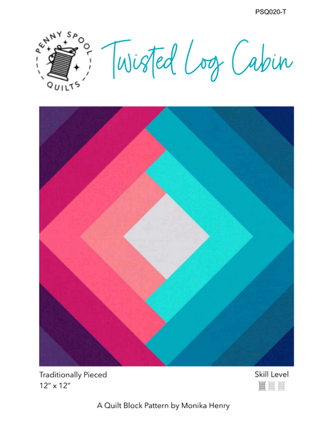 Twisted Log Cabin Quilt Block Downloadable Pattern (traditional) by Penny Spool Quilts Pattern