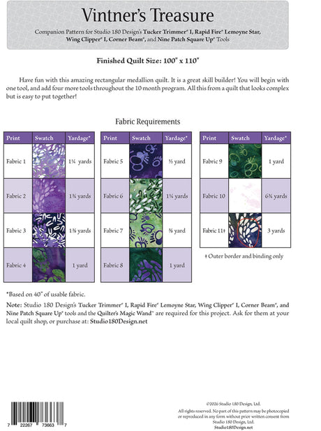 Back of the Vintner's Treasure Quilt Pattern by Studio 180 Design