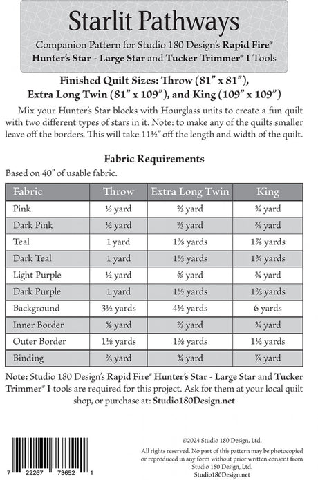 Back of the Starlit Pathways Quilt Pattern by Studio 180 Designs