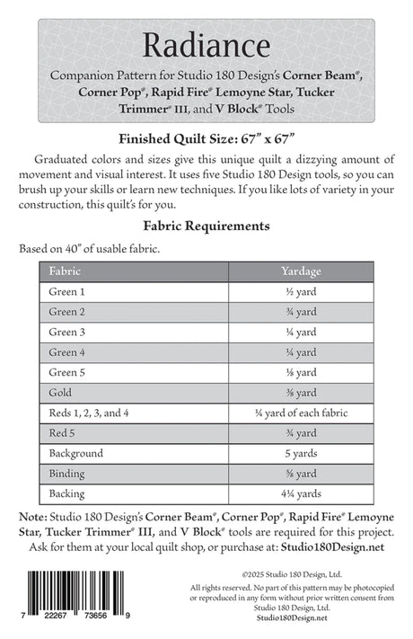 Back of the Radiance Quilt Pattern by Studio 180 Designs