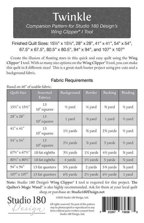 Back of the Twinkle Quilt Pattern by Studio 180 Design