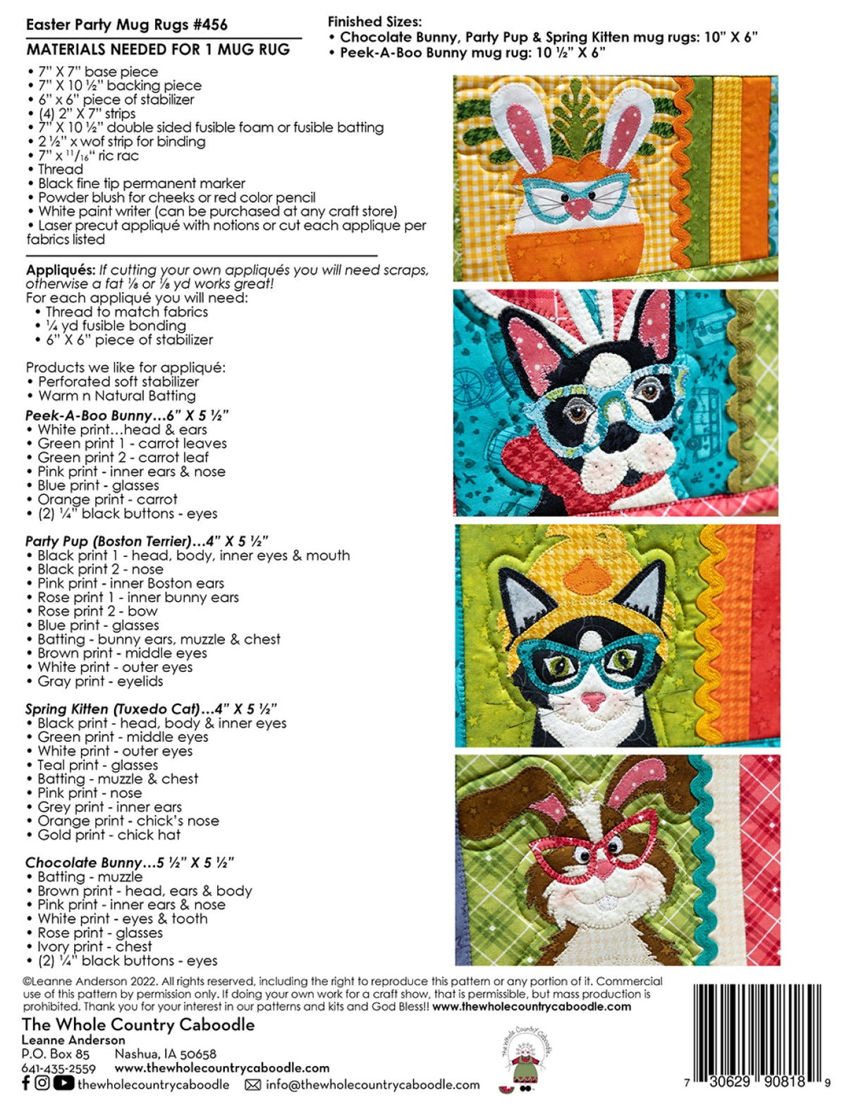 Back of the Easter Party Mug Rugs by Whole Country Caboodle