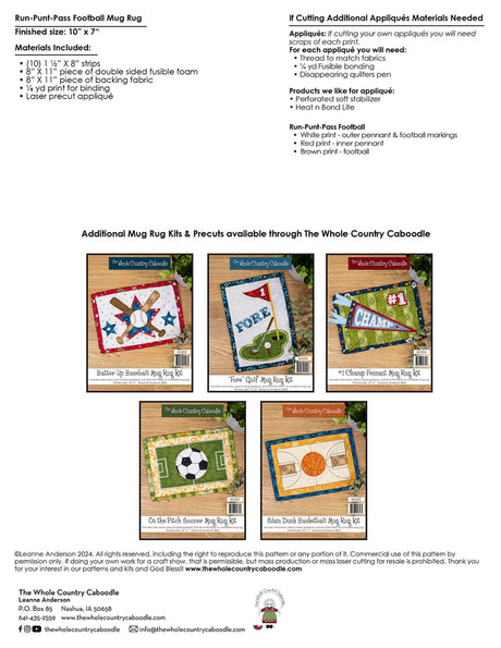 Back of the Run-Punt-Pass Football Mug Rug Kit Quilt Pattern by Whole Country Caboodle