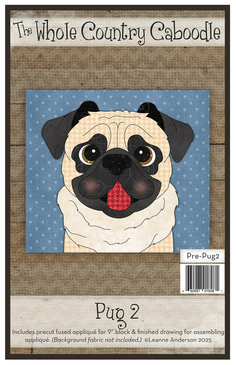 Pug 2 Precut Fused Applique Pack by Whole Country Caboodle