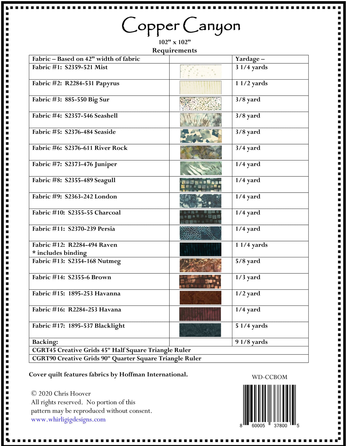 Copper Canyon BOM Downloadable Pattern