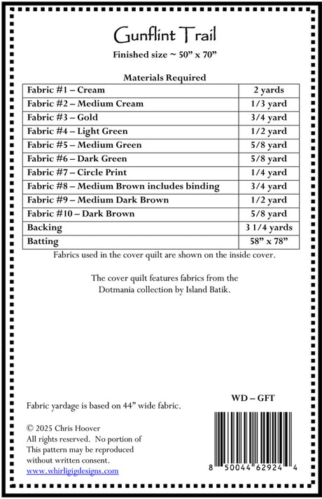 Back of the Gunflint Trail Quilt Pattern by Whirligig Designs