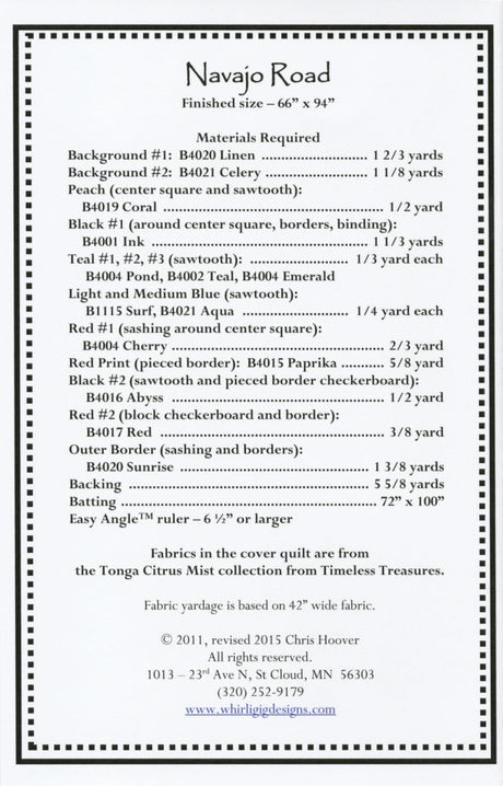 Navajo Road Quilt Pattern by Whirligig Designs